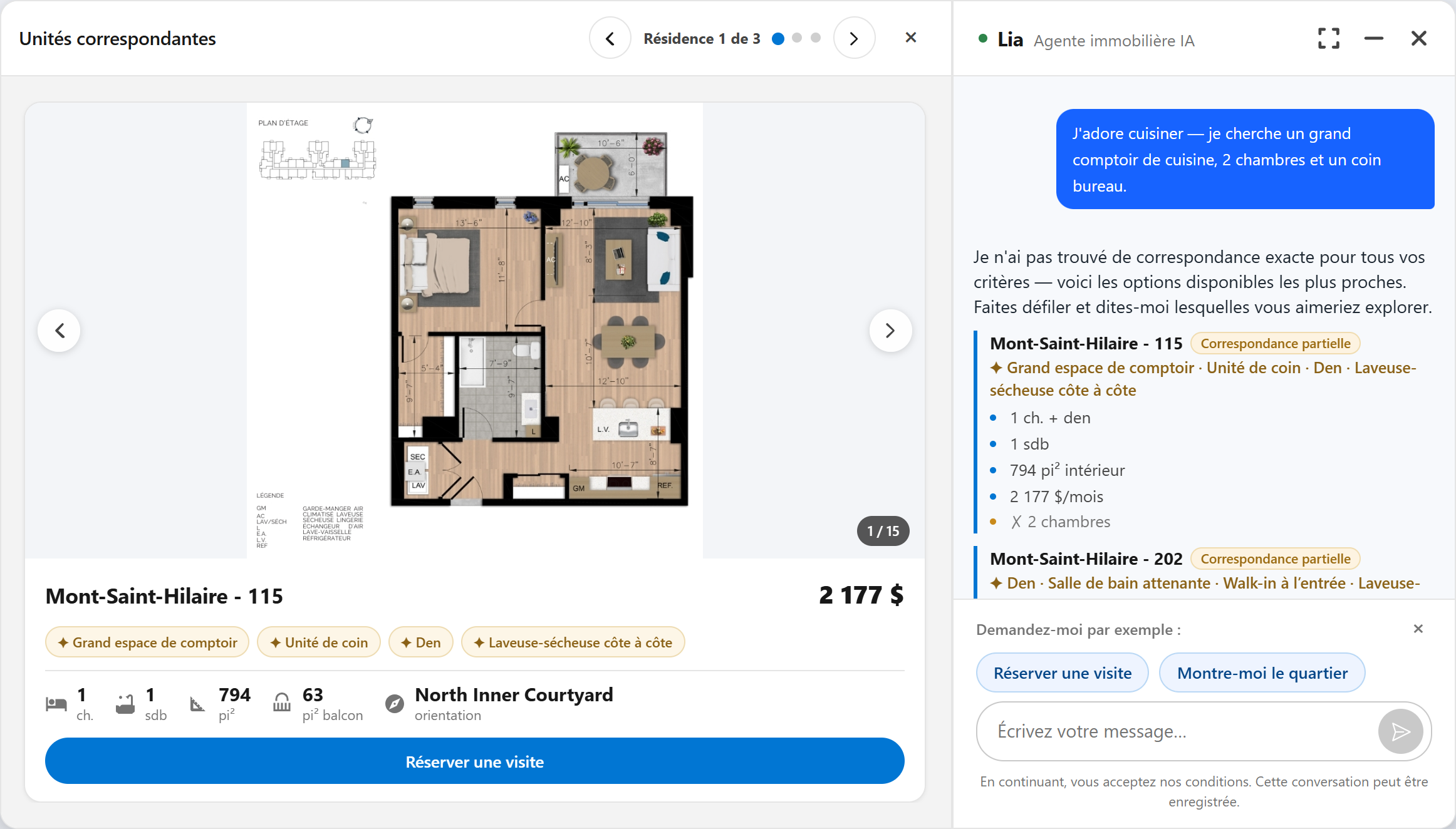 Questions sur les unités : appartements correspondants et qualification du candidat